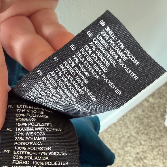 & Other Stories teal crushed velvet spaghetti strap mini dress Women’s sz 6 NWT - Picture 8 of 8